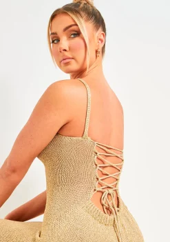 Skylar Gold Metallic Knit Midi Dress
