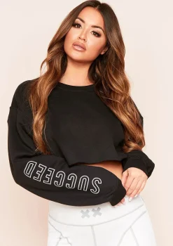 Sofia Black Succeed Slogan Cropped Sweatshirt