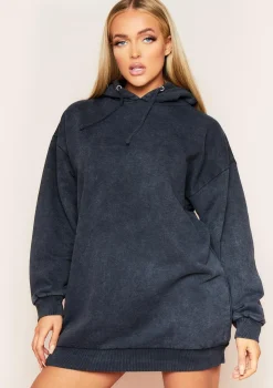 Sofia Charcoal Acid Wash Oversized Hoodie Dress