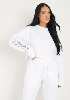 Sofia White Black Succeed Slogan Cropped Sweatshirt