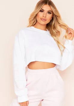 Sofia White Succeed Slogan Cropped Sweatshirt