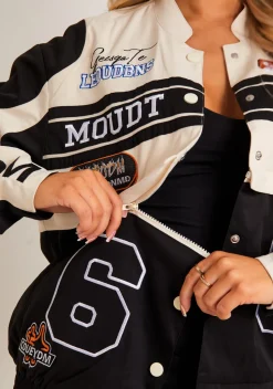 Sofie Black Multi-Patch 2-in-1 Detachable Cropped Racing Jacket