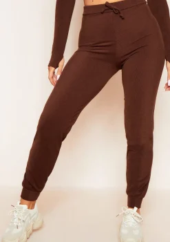 Sophie Chocolate Soft Ribbed Drawstring Joggers