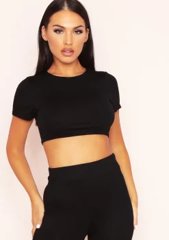Stassie Black Capped Sleeve Crop Top