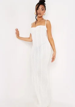 Stella Ivory Ruched Front Crochet Maxi Dress