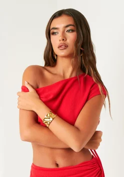 Stephanie Gold Hammered Chunky Bangle