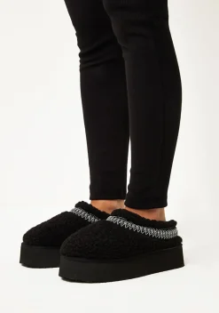 Tammy Black Platform Faux Shearling Slip On Boots