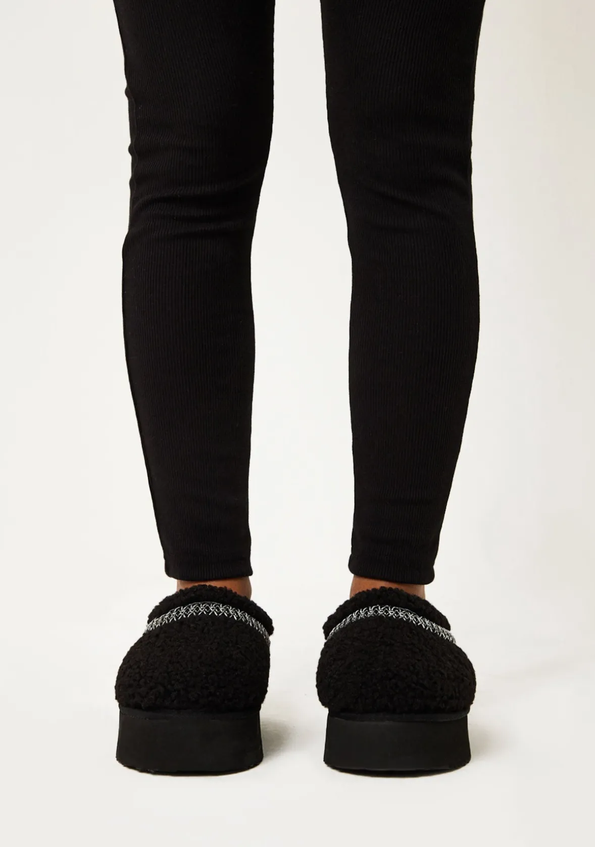 Tammy Black Platform Faux Shearling Slip On Boots