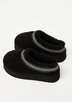 Tammy Black Platform Faux Shearling Slip On Boots