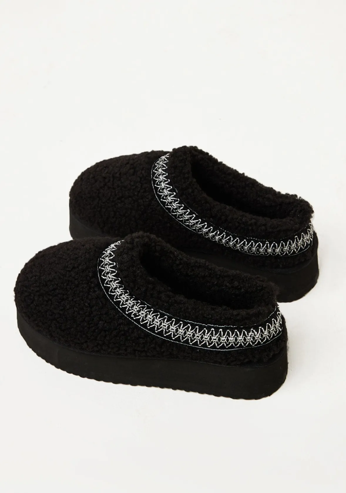 Tammy Black Platform Faux Shearling Slip On Boots