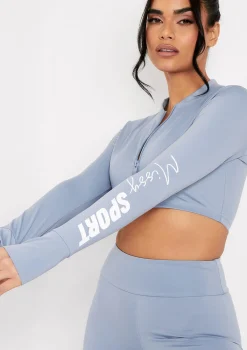 Tana Blue Missy Sport Zip Through Cropped Gym Jacket