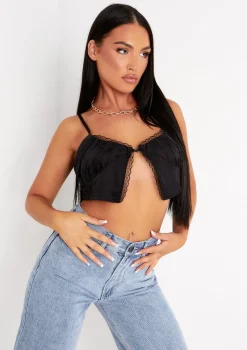 Tatiana Black Satin Lace Crop Top