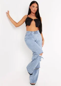 Tatiana Black Satin Lace Crop Top