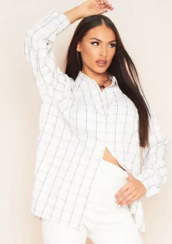 Teresa White Longline Checked Oversized Shirt