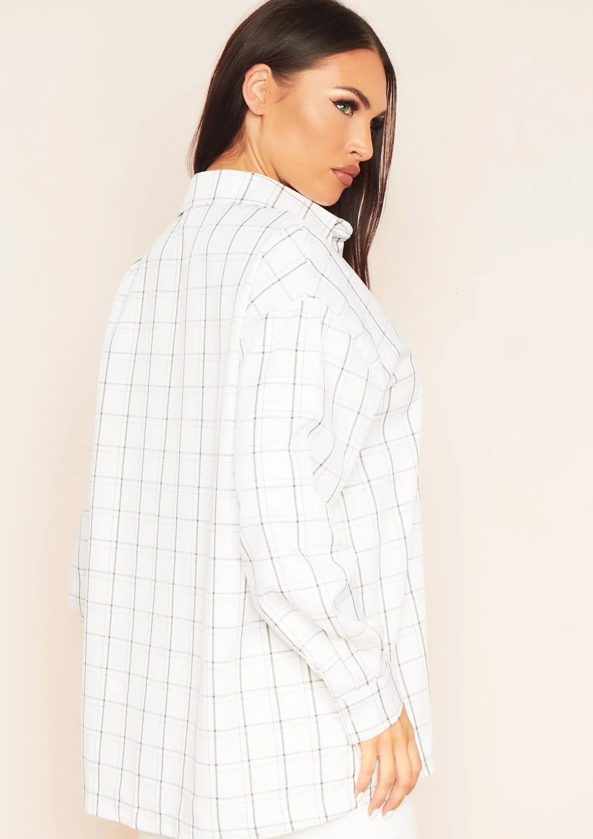 Teresa White Longline Checked Oversized Shirt