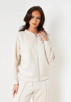 Tess Cream Bomber Jacket Sweatshirt