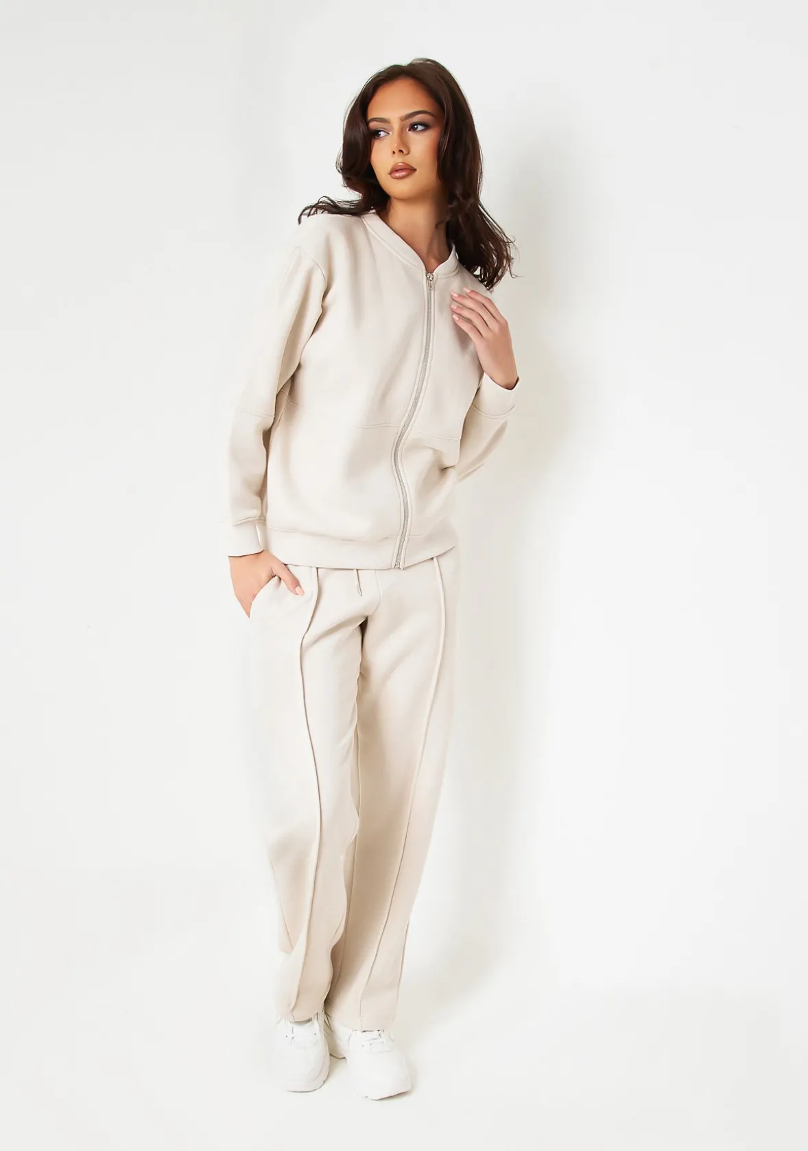 Tess Cream Bomber Jacket Sweatshirt