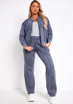 Tess Washed Charcoal Bomber Jacket Sweatshirt