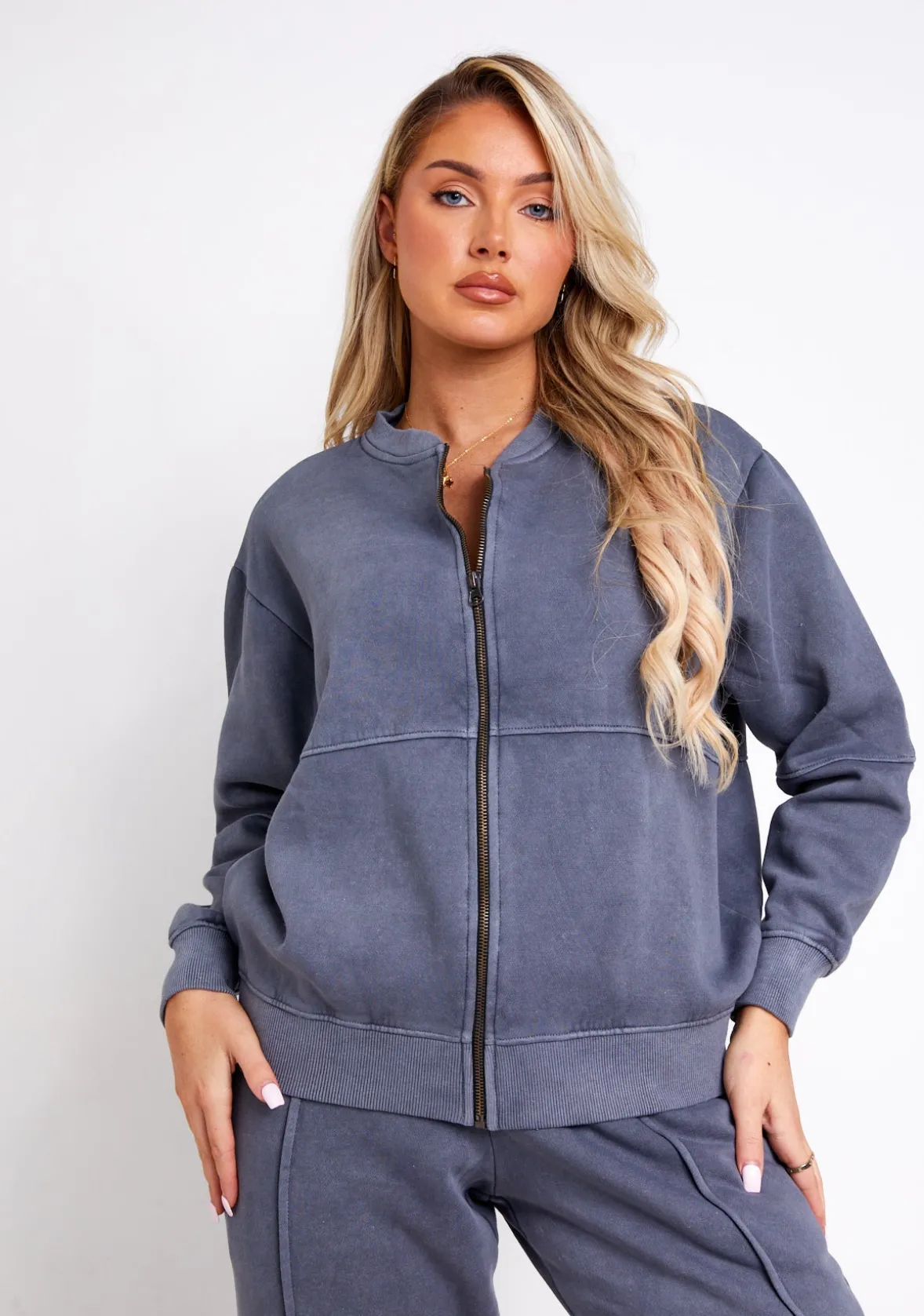 Tess Washed Charcoal Bomber Jacket Sweatshirt