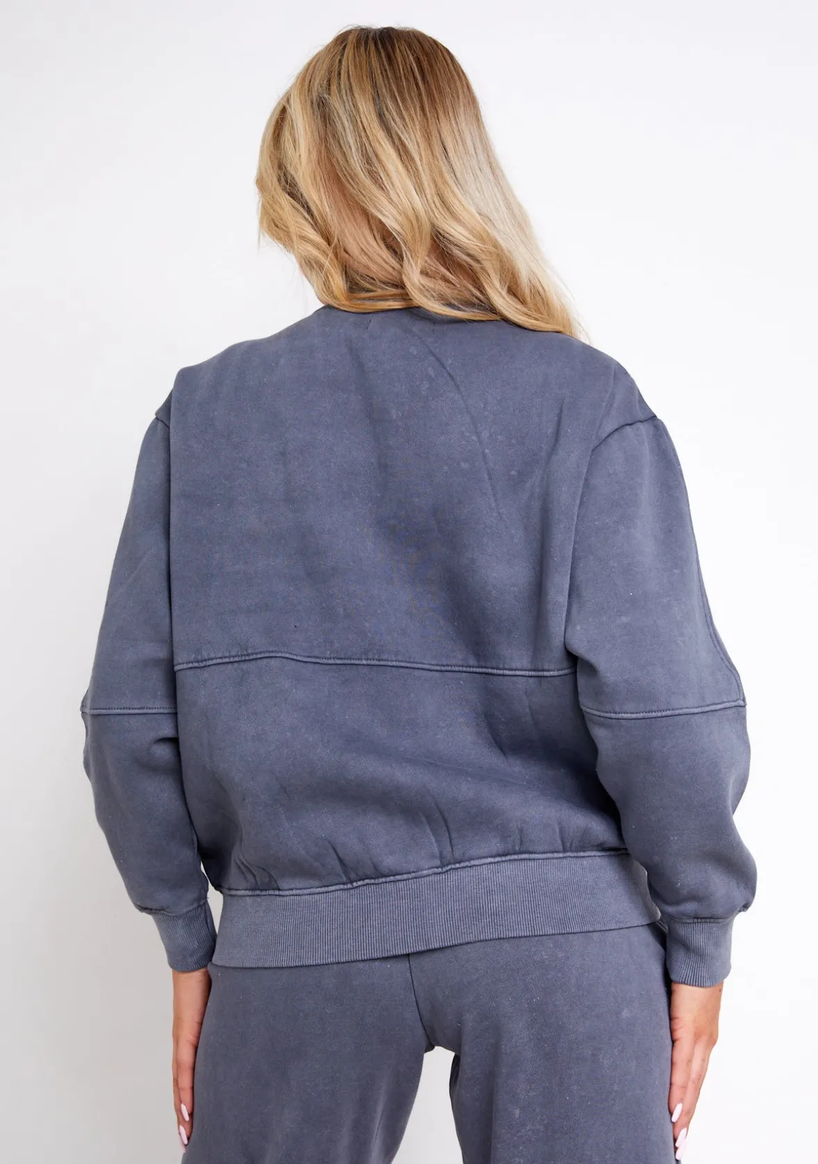 Tess Washed Charcoal Bomber Jacket Sweatshirt
