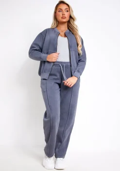 Tess Washed Charcoal Bomber Jacket Sweatshirt