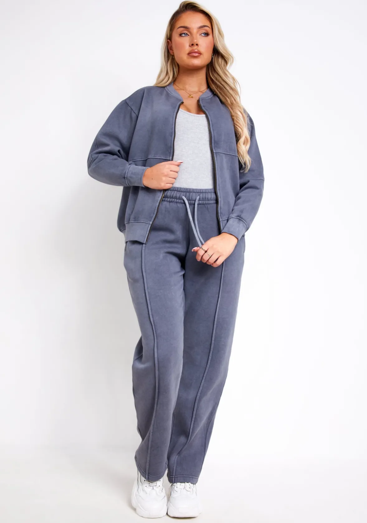 Tess Washed Charcoal Bomber Jacket Sweatshirt