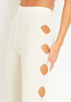 Tessa Cream Knitted Split Hem Trousers