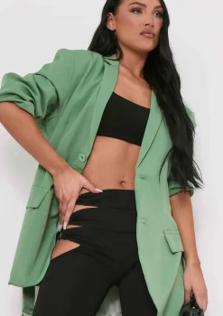 Tia Olive Green Oversized Belted Blazer