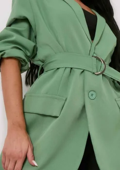 Tia Olive Green Oversized Belted Blazer