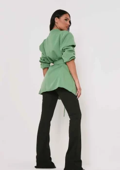 Tia Olive Green Oversized Belted Blazer