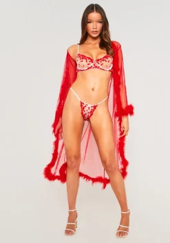 Tina Red Heart Print Transparent Bra And Brief Set