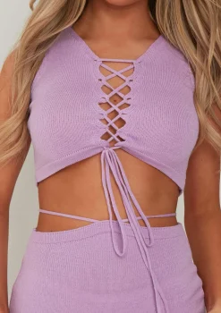 Tyra Lilac Knitted Lace Front Crop Top