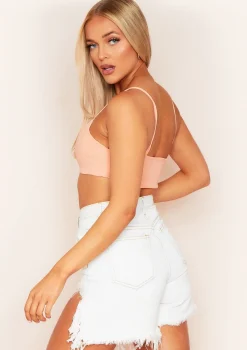 Tyra Nude Spaghetti Strap Ribbed Crop Top