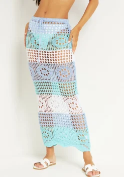 Valentina Blue Crochet Panelled Maxi Skirt