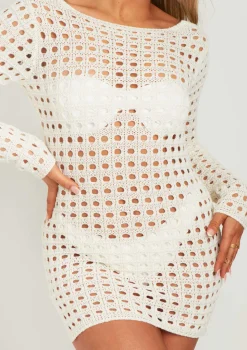 Valerie Ivory Low Back Crochet Beach Dress Cover Up