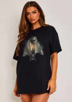 Veronica Black Halloween Nun Oversized Graphic T-Shirt