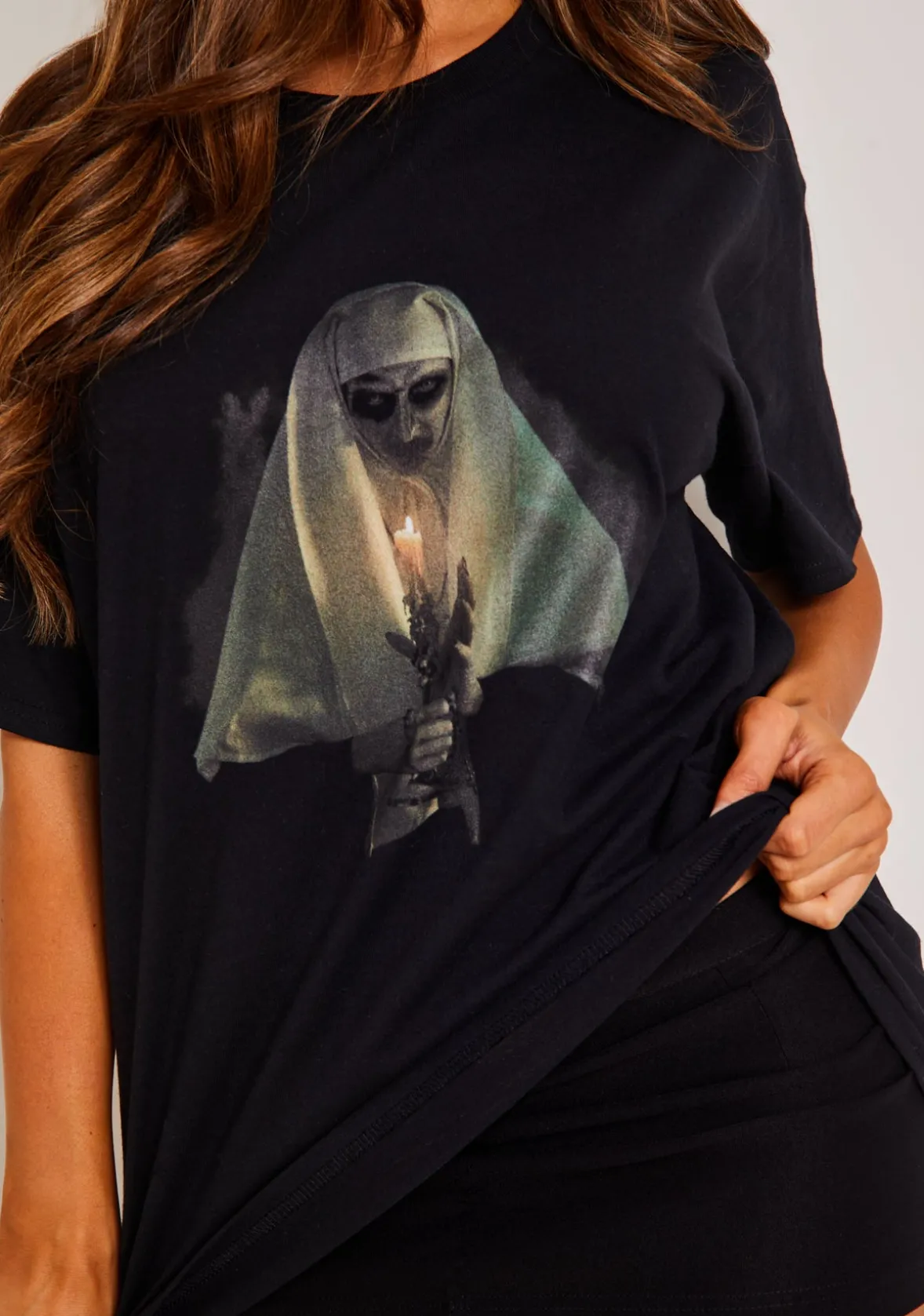 Veronica Black Halloween Nun Oversized Graphic T-Shirt