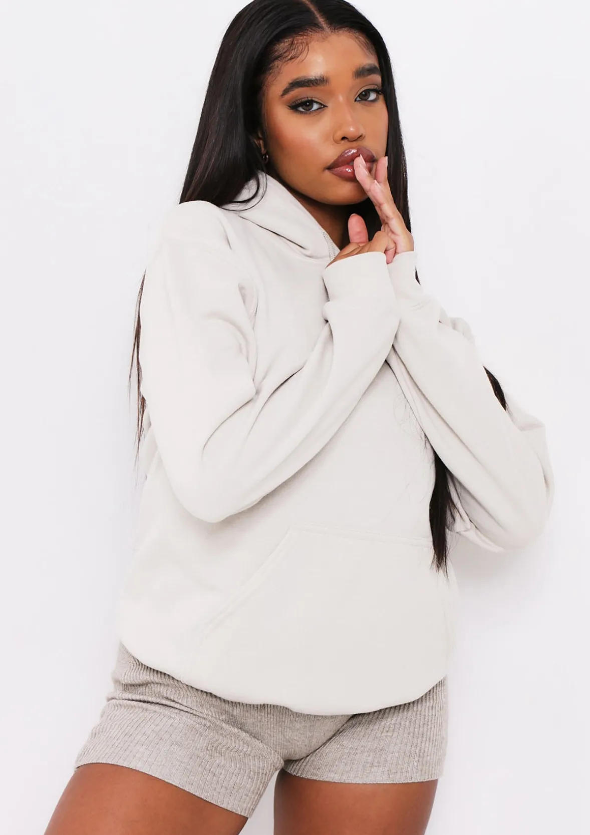 Vickie Beige Oversized Drawstring Hoodie