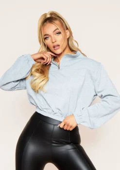 Victoria Grey Quarter Zipped Cropped Jumper