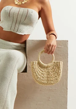 Violet Beige Crossbody Straw Bag