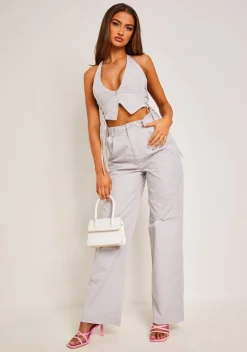 Yasmin Light Grey Straight Leg Trousers