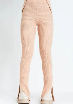 Yuna Beige Ribbed Knitted Side Split Trouser