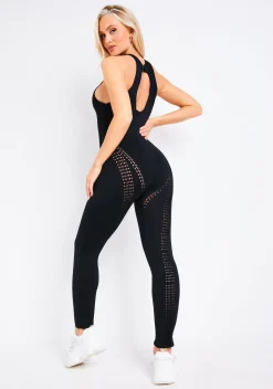 Zahra Black Contour Effect Knit Jumpsuit