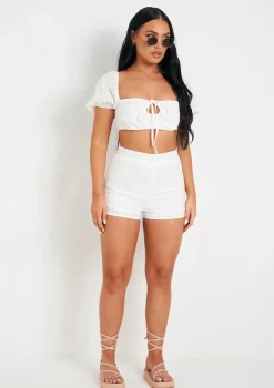 Zaria White Broidery Matching Shorts