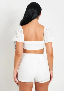 Zaria White Broidery Matching Shorts