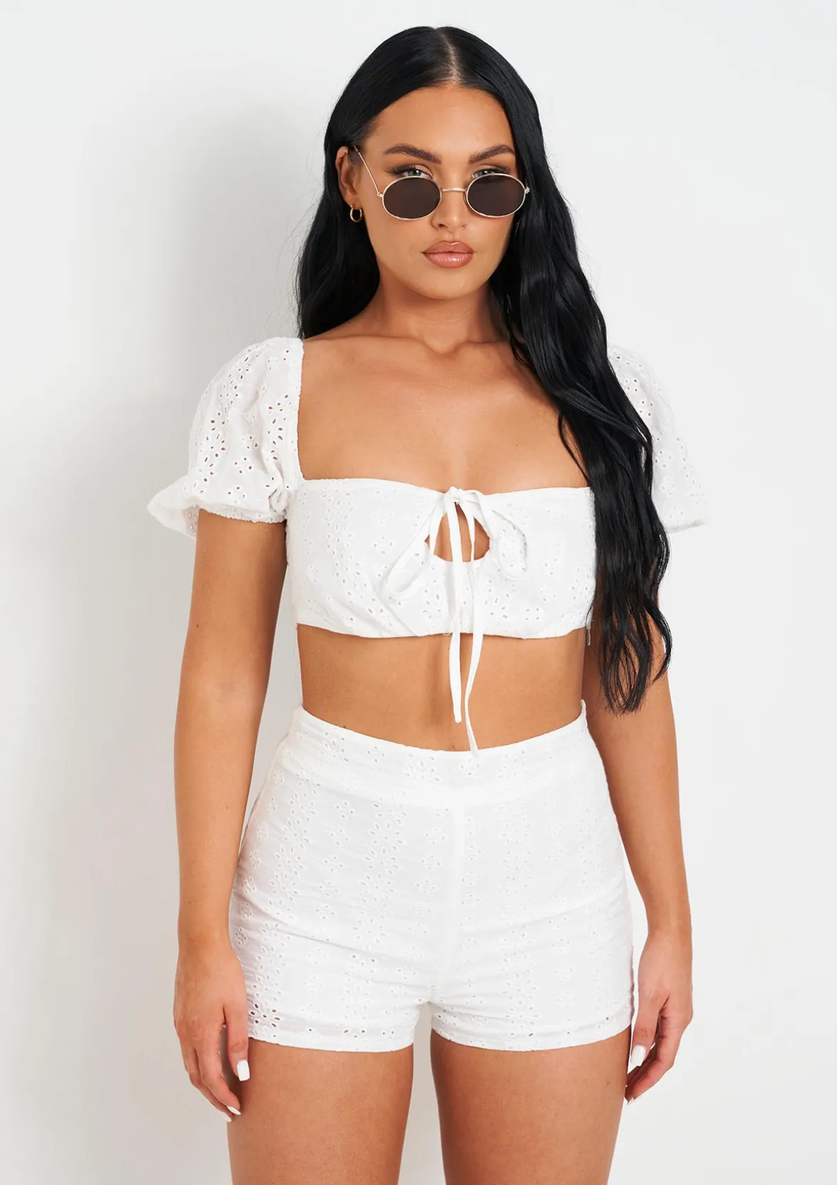 Zaria White Broidery Matching Shorts