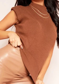 Zoe Camel Knitted Ribbed Crop Top