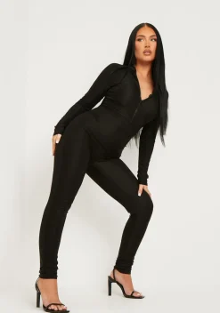 Zora Black Disco Zip Front Jumpsuit