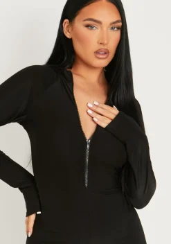 Zora Black Disco Zip Front Jumpsuit