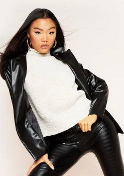 Zoya Black Faux Leather Fitted Blazer